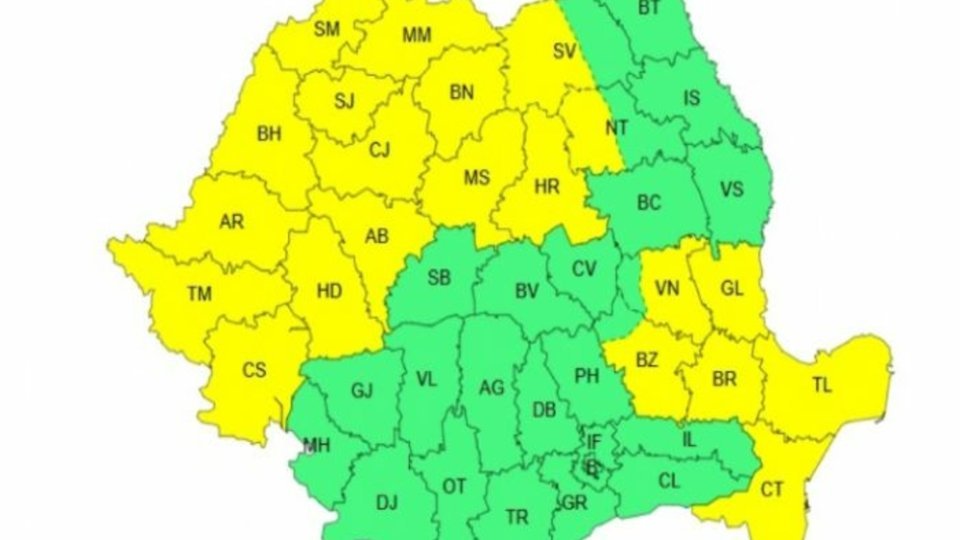 Cod galben de vreme rea în mai multe zone din țară