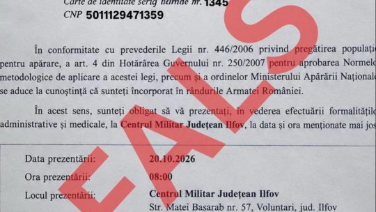 Dezinformare cu privire la emiterea unor așa-zise înștiințări de încorporare pentru tineri