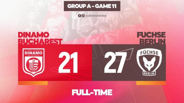 Handbal masculin. Dinamo București, învinsă de Fuchse Berlin în Grupa A a Ligii Campionilor