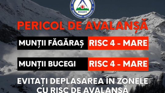 Risc mare de avalanșă în Munții Făgăraș și Bucegi