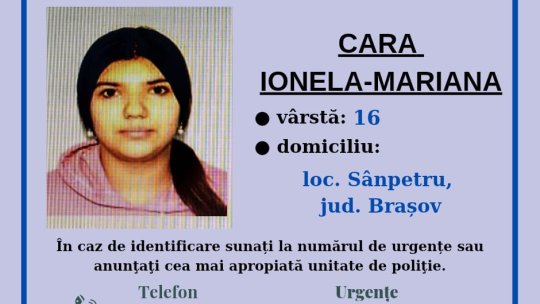 Polițiștii caută o minoră dispărută din Sânpetru