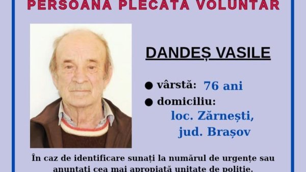 Bărbat de 76 de ani, căutat de polițiștii brașoveni