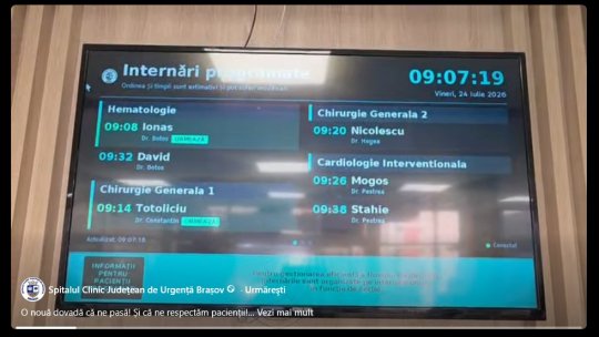Sistem nou la Spitalul Județean Brașov. Ecran cu programările pentru internare