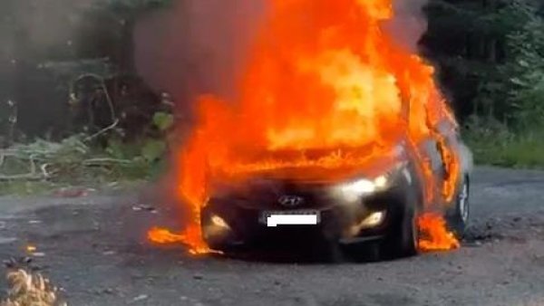 Mașină în flăcări, pe DN1A. Persoană găsită carbonizată | VIDEO