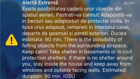 Tulcea: Un nou mesaj RO-ALERT pentru populația din zona de nord a județului