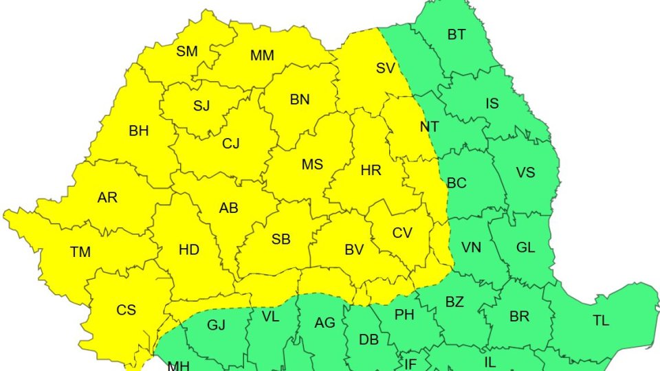 Cod galben de ger în aproape întreaga țară, până miercuri dimineața