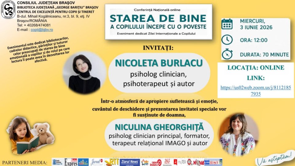„Starea de bine a copilului începe cu o poveste” - conferință organizată de Biblioteca Județeană din Brașov