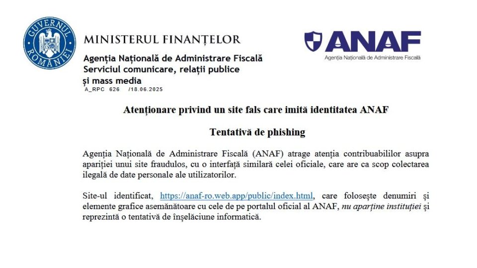 Atenție! Un site fals imită portalul ANAF