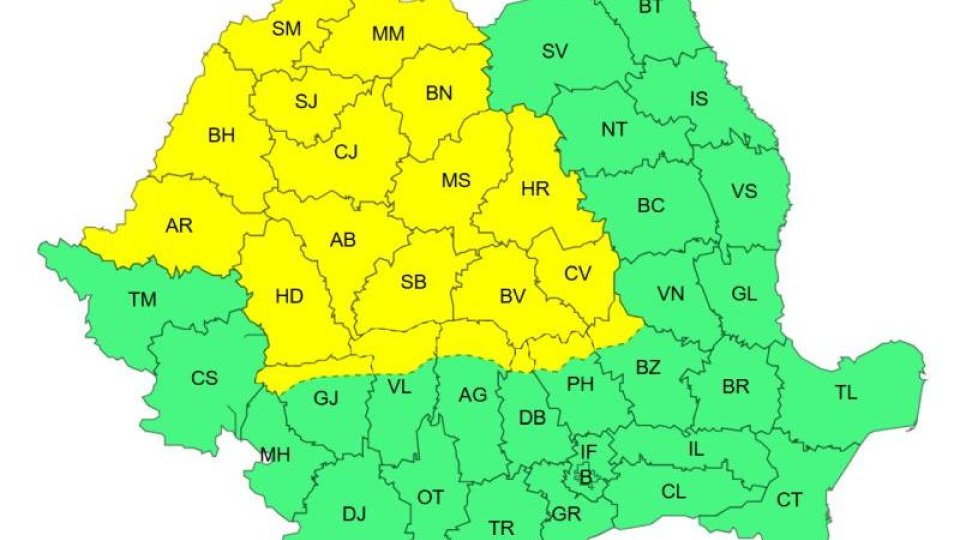 COD GALBEN de vreme instabilă în majoritatea regiunilor, marți și miercuri