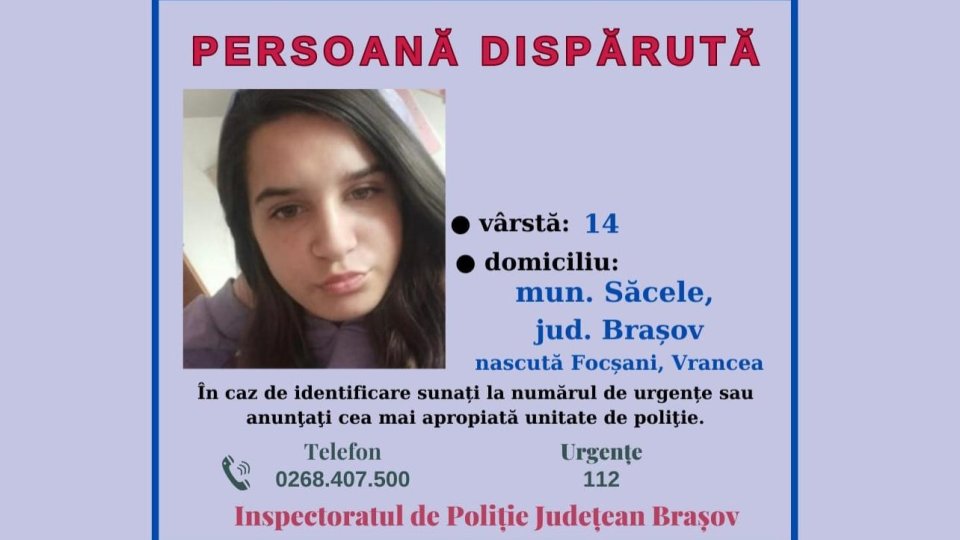 Copilă de 14 ani din Săcele, dată dispărută