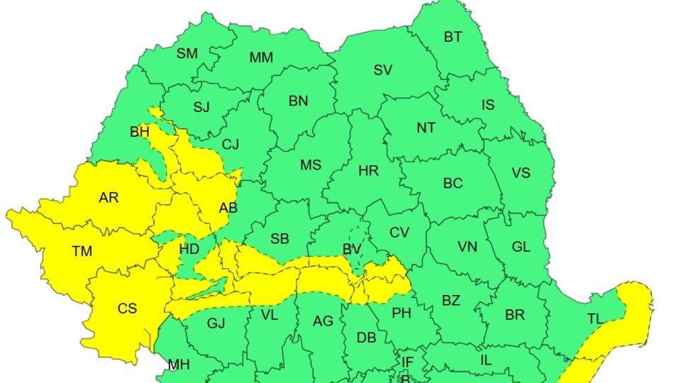 COD GALBEN de vânt puternic, în zona montantă a județului Brașov